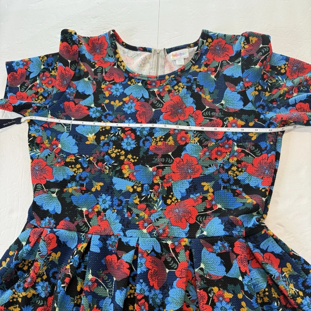 LuLaRoe Red Blue Colorful Floral Pockets Stretch Amelia Dress Size 2X‎